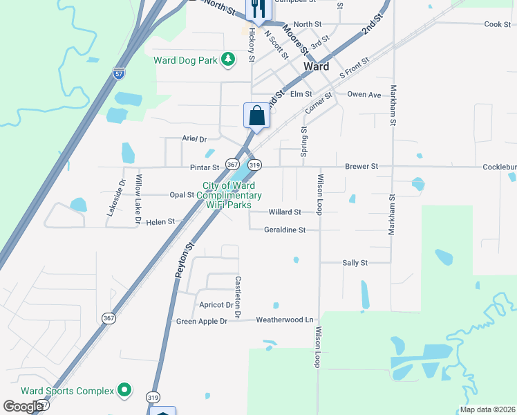 map of restaurants, bars, coffee shops, grocery stores, and more near 104 Moon Road Extension in Ward