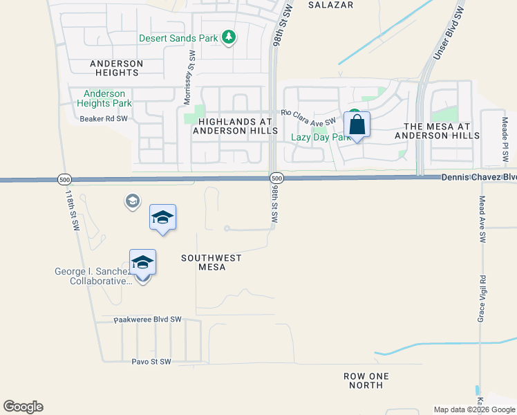 map of restaurants, bars, coffee shops, grocery stores, and more near 3450 98th Street Southwest in Albuquerque