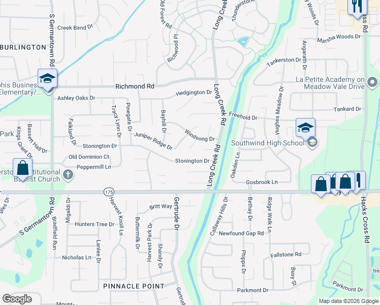 map of restaurants, bars, coffee shops, grocery stores, and more near 4577 Wood Fox Cove in Memphis
