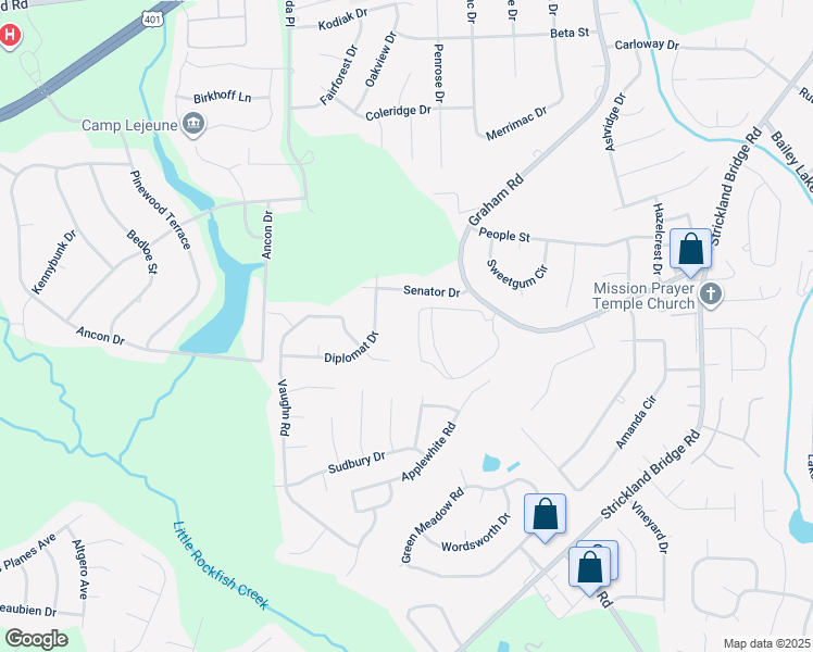 map of restaurants, bars, coffee shops, grocery stores, and more near 2500 Hagram Drive in Fayetteville