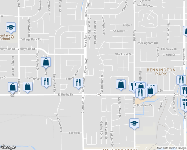 map of restaurants, bars, coffee shops, grocery stores, and more near 4559 Summer Creek East in Memphis