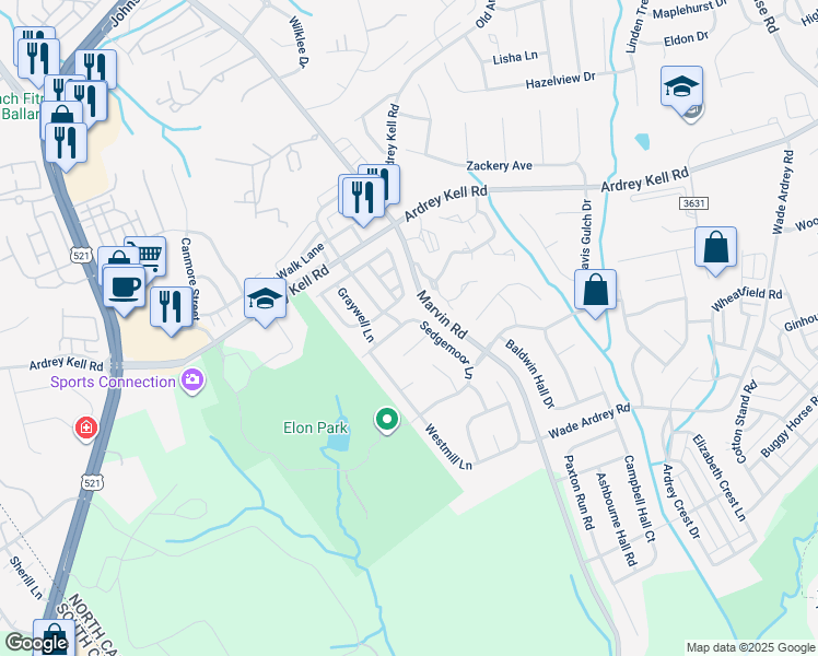 map of restaurants, bars, coffee shops, grocery stores, and more near 11117 Sedgemoor Lane in Charlotte
