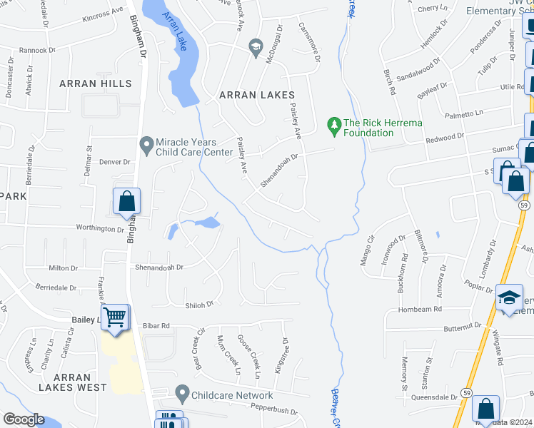 map of restaurants, bars, coffee shops, grocery stores, and more near 1529 Kara Court in Fayetteville