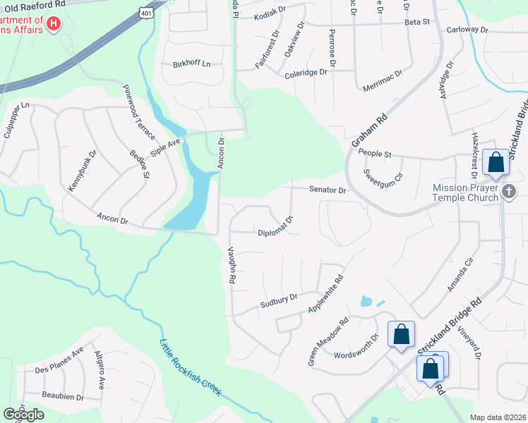 map of restaurants, bars, coffee shops, grocery stores, and more near 6613 Vaughn Road in Fayetteville