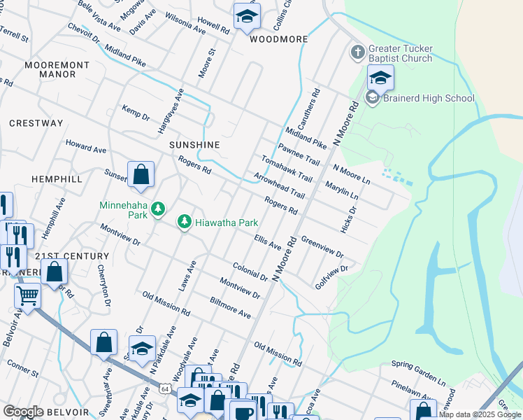map of restaurants, bars, coffee shops, grocery stores, and more near 715 Woodvale Avenue in Chattanooga