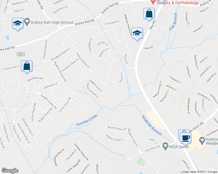map of restaurants, bars, coffee shops, grocery stores, and more near 9432 Ardrey Woods Drive in Charlotte
