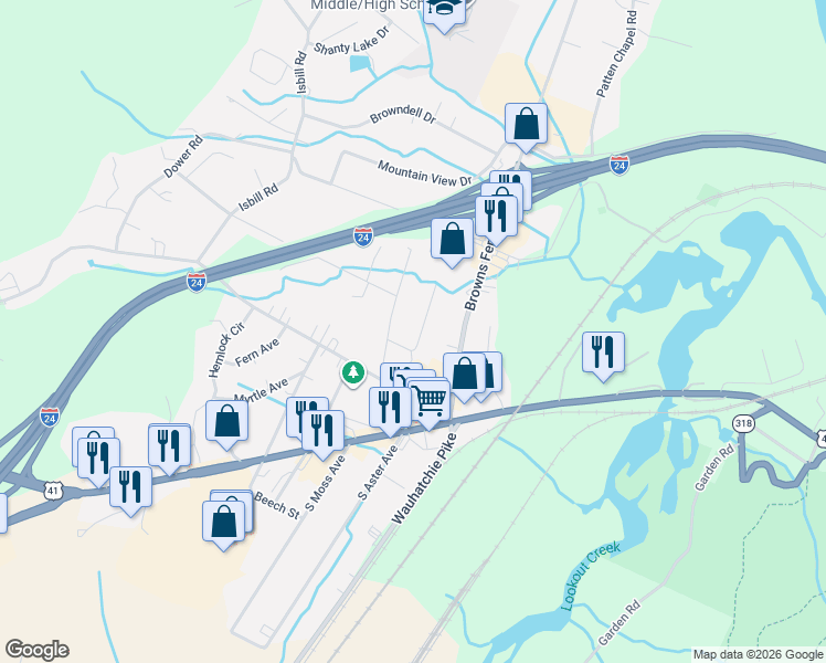 map of restaurants, bars, coffee shops, grocery stores, and more near 113 Centro Street in Chattanooga
