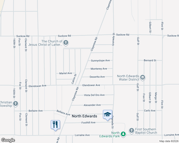 map of restaurants, bars, coffee shops, grocery stores, and more near 16768 Monterey Avenue in North Edwards