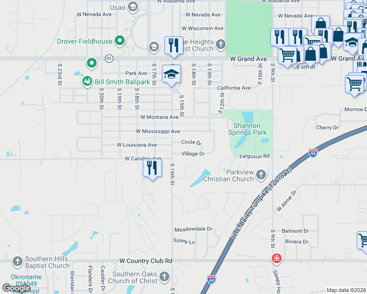 map of restaurants, bars, coffee shops, grocery stores, and more near 11 Circle Drive in Chickasha