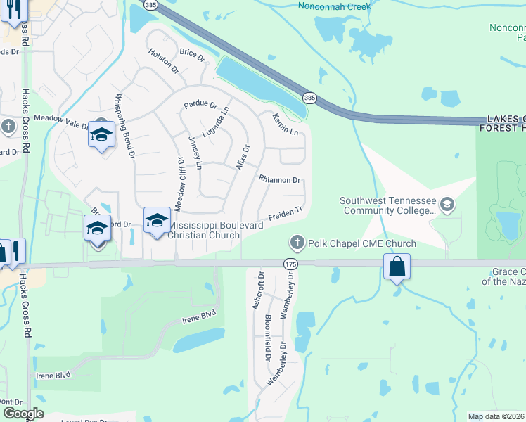map of restaurants, bars, coffee shops, grocery stores, and more near 4584 Biddlesdon Lane in Memphis