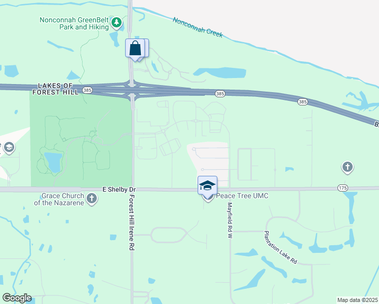 map of restaurants, bars, coffee shops, grocery stores, and more near 9241 South Fairmont Circle in Collierville
