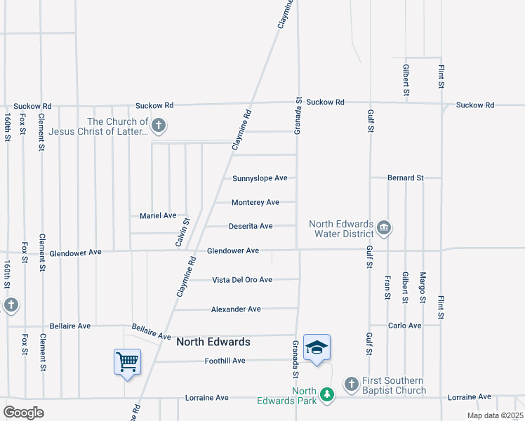 map of restaurants, bars, coffee shops, grocery stores, and more near 16900 Monterey Avenue in North Edwards