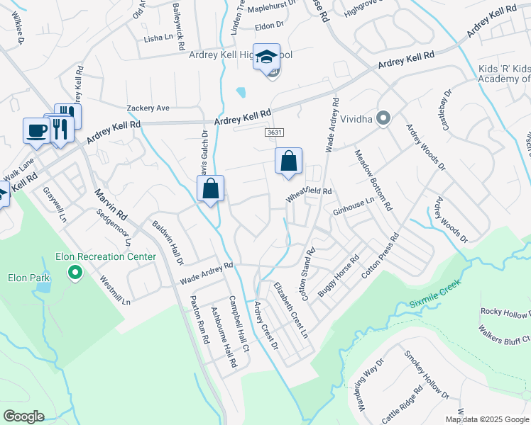 map of restaurants, bars, coffee shops, grocery stores, and more near 9215 Royal Highlands Court in Charlotte