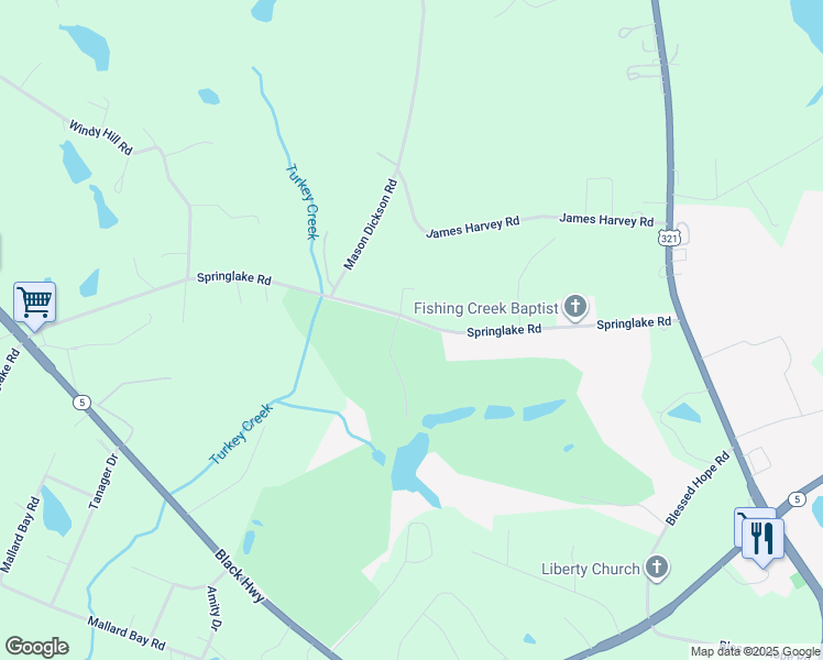 map of restaurants, bars, coffee shops, grocery stores, and more near 1367 Springlake Road in York
