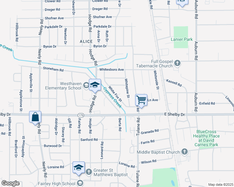 map of restaurants, bars, coffee shops, grocery stores, and more near 4587 White Fox Street in Memphis