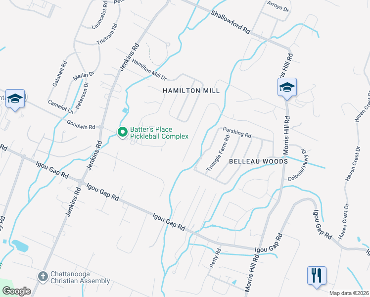 map of restaurants, bars, coffee shops, grocery stores, and more near 2364 Sargent Daly Drive in Chattanooga