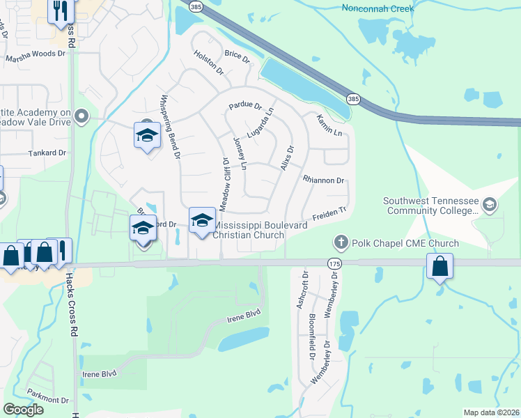 map of restaurants, bars, coffee shops, grocery stores, and more near 8368 Whispering Elm Drive in Memphis