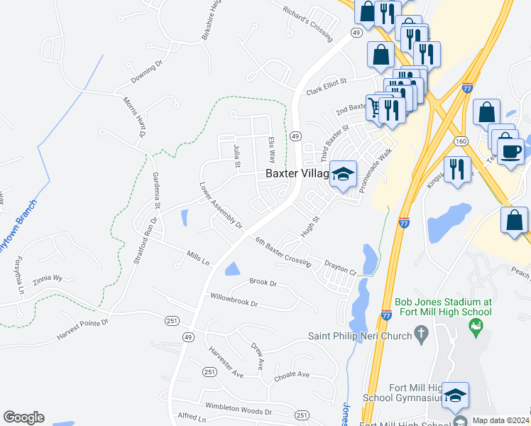 map of restaurants, bars, coffee shops, grocery stores, and more near 3003 Colonel Springs Way in Fort Mill
