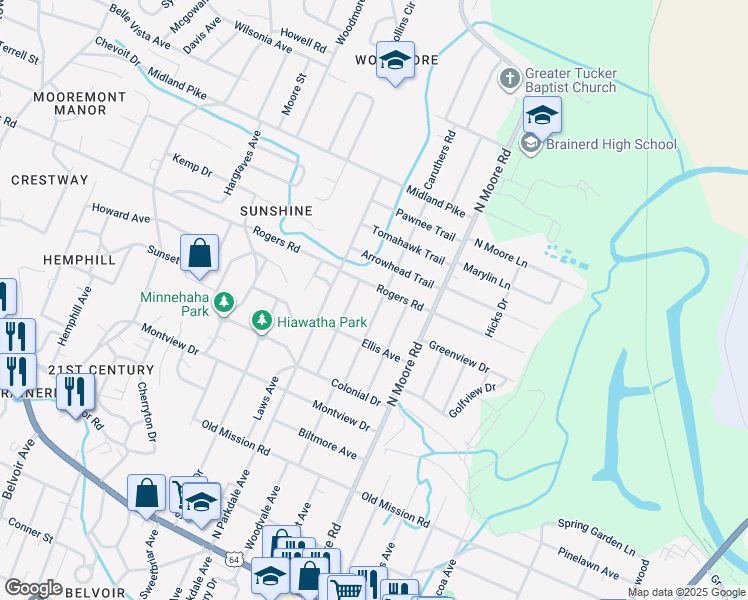 map of restaurants, bars, coffee shops, grocery stores, and more near 715 Woodvale Avenue in Chattanooga