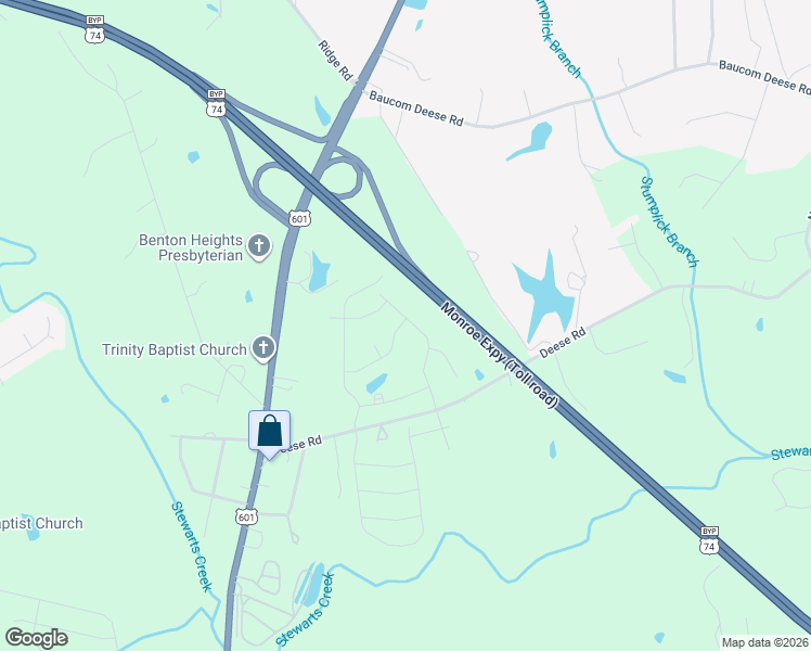 map of restaurants, bars, coffee shops, grocery stores, and more near 303 Deese Road in Monroe