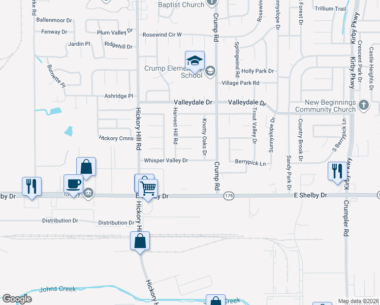 map of restaurants, bars, coffee shops, grocery stores, and more near 6037 Harvest Hill Cove in Memphis