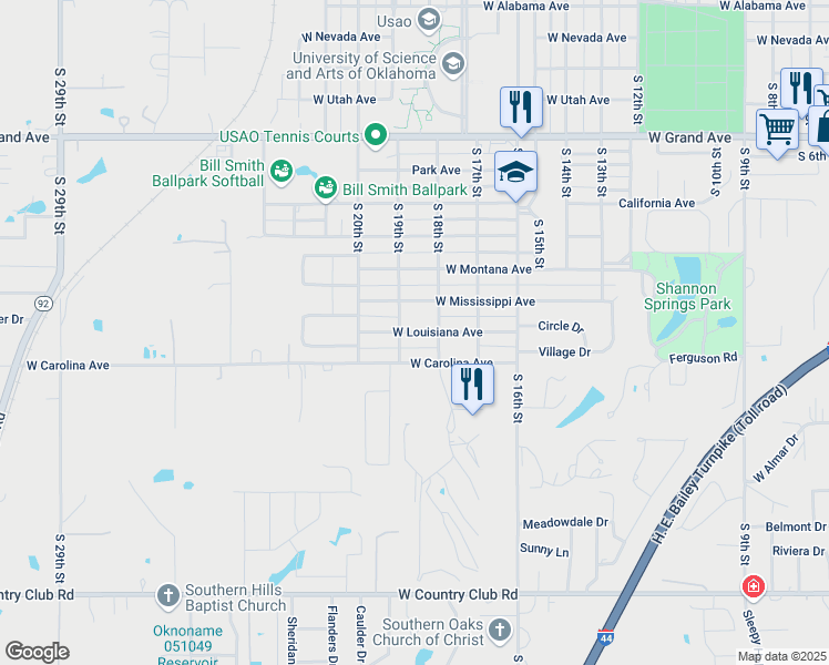 map of restaurants, bars, coffee shops, grocery stores, and more near 2616 South 18th Street in Chickasha