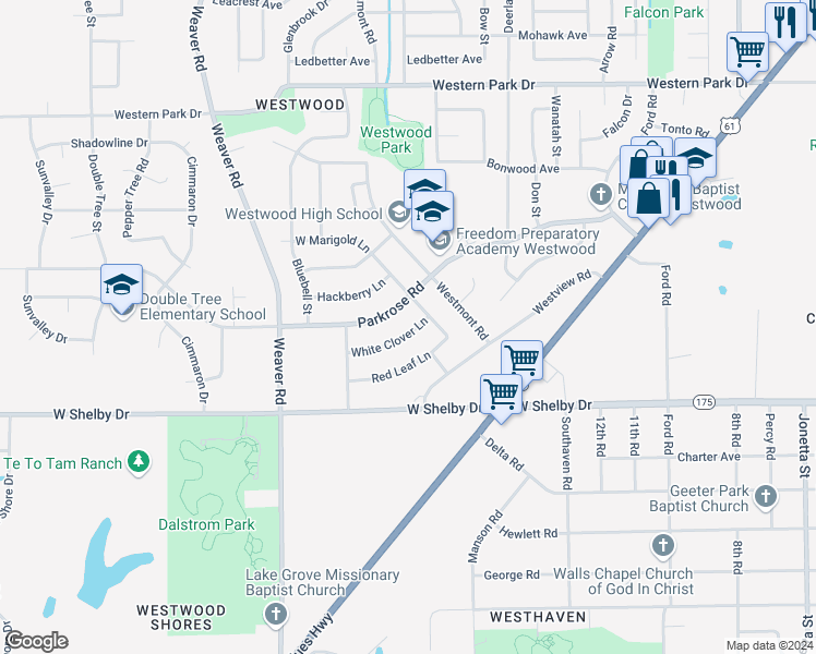 map of restaurants, bars, coffee shops, grocery stores, and more near 818 White Clover Lane in Memphis
