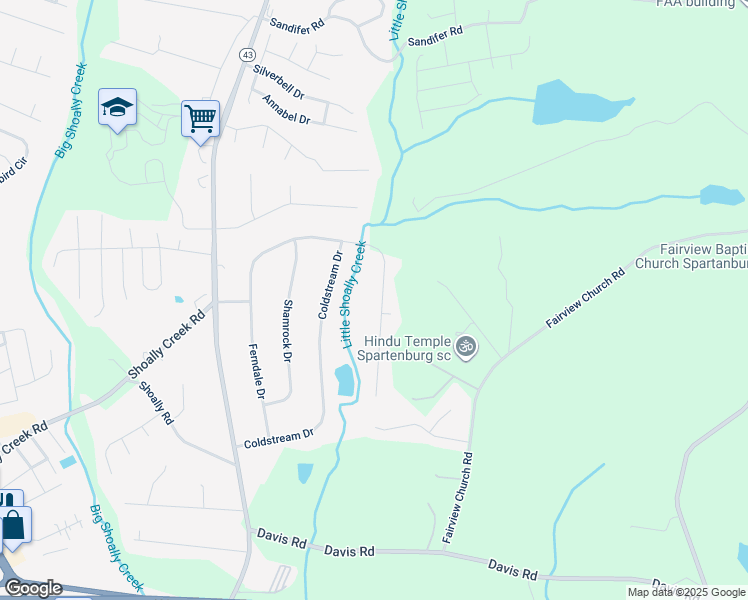 map of restaurants, bars, coffee shops, grocery stores, and more near 336 Ferndale Drive in Boiling Springs