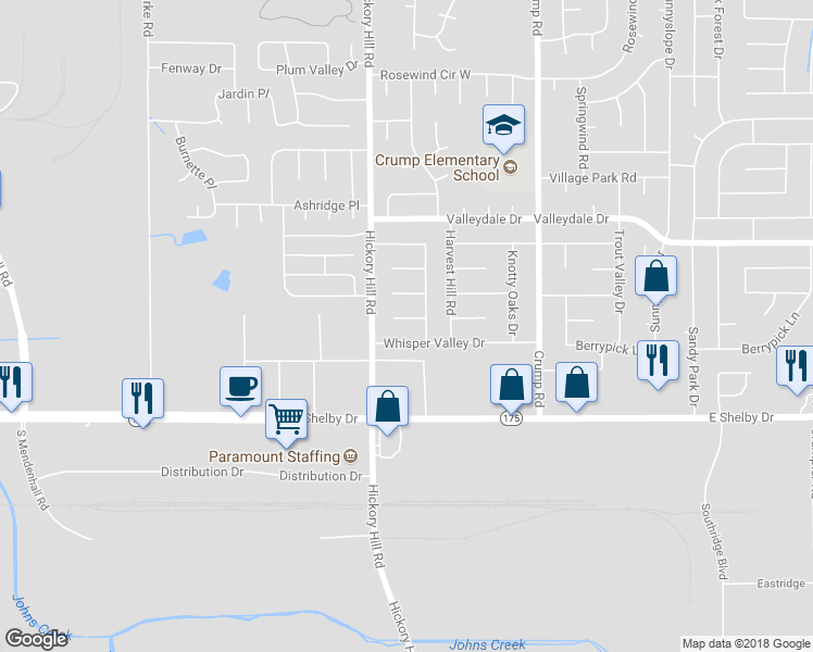 map of restaurants, bars, coffee shops, grocery stores, and more near 5953 Hickory Trace Cove in Memphis
