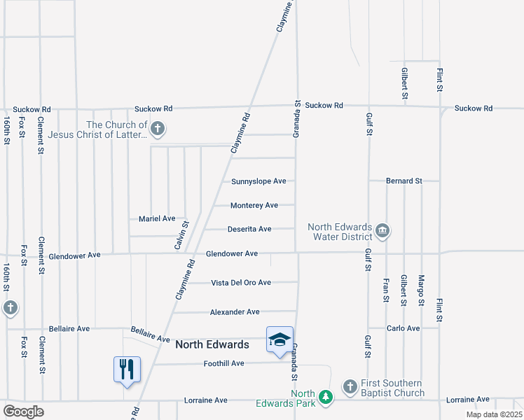 map of restaurants, bars, coffee shops, grocery stores, and more near 16900 Monterey Avenue in North Edwards
