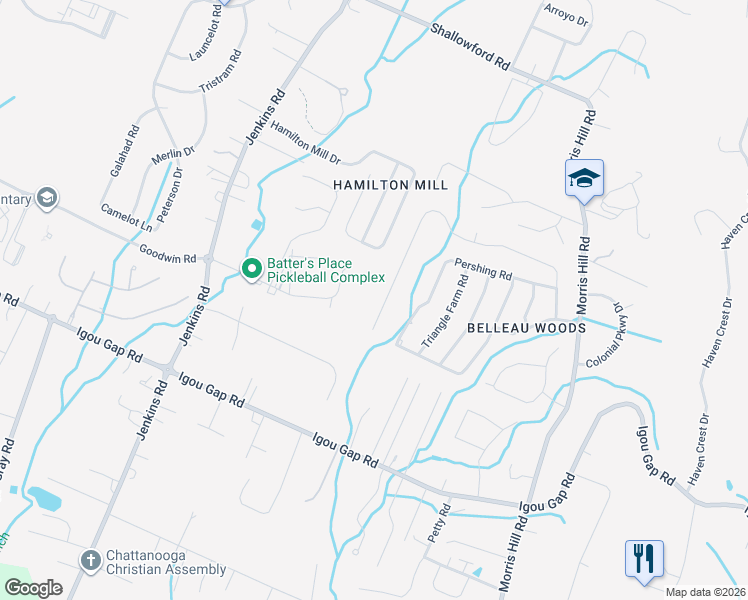 map of restaurants, bars, coffee shops, grocery stores, and more near 2364 Sargent Daly Drive in Chattanooga
