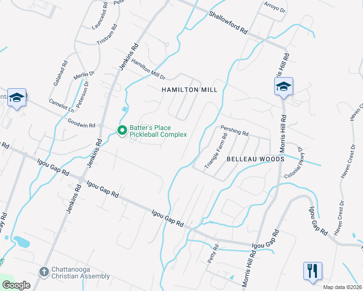 map of restaurants, bars, coffee shops, grocery stores, and more near 2364 Sargent Daly Drive in Chattanooga