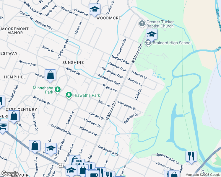map of restaurants, bars, coffee shops, grocery stores, and more near 4805 Rogers Road in Chattanooga