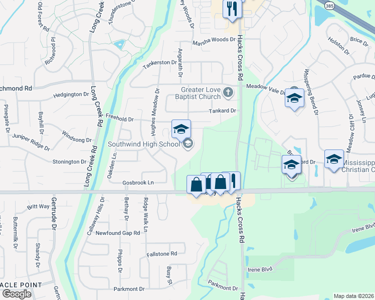 map of restaurants, bars, coffee shops, grocery stores, and more near 7900 East Shelby Drive in Memphis