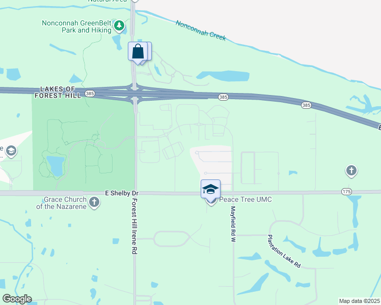 map of restaurants, bars, coffee shops, grocery stores, and more near 9237 South Fairmont Circle in Collierville