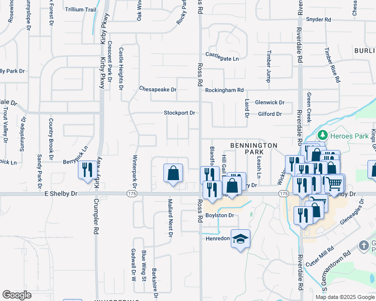 map of restaurants, bars, coffee shops, grocery stores, and more near 4575 Quail Ridge Trail in Memphis