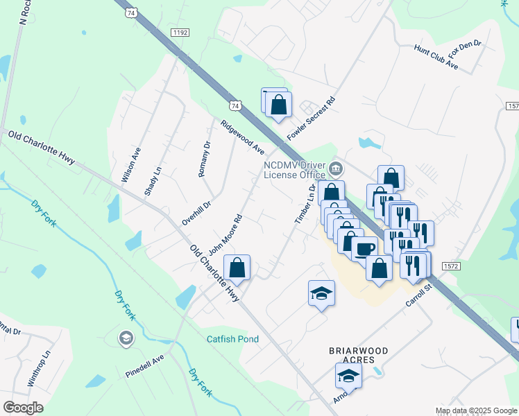 map of restaurants, bars, coffee shops, grocery stores, and more near 1907 Dalton Cove Road in Monroe