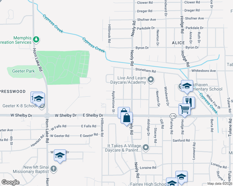 map of restaurants, bars, coffee shops, grocery stores, and more near 4582 Applestone Street in Memphis