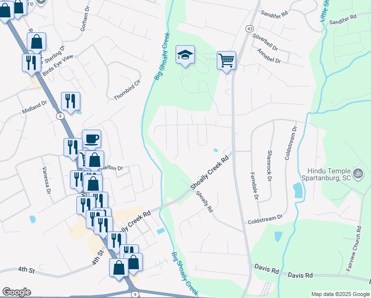 map of restaurants, bars, coffee shops, grocery stores, and more near 652 Clarion Court in Boiling Springs