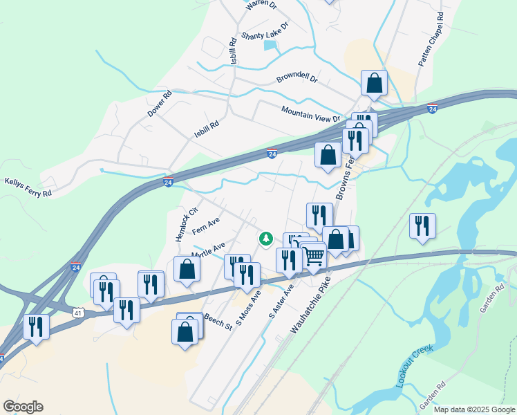 map of restaurants, bars, coffee shops, grocery stores, and more near 3310 Center Street in Chattanooga