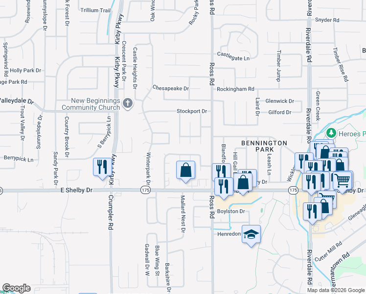 map of restaurants, bars, coffee shops, grocery stores, and more near 4572 Misty Moor Lane in Memphis