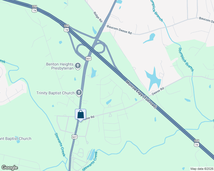map of restaurants, bars, coffee shops, grocery stores, and more near 303 Deese Road in Monroe
