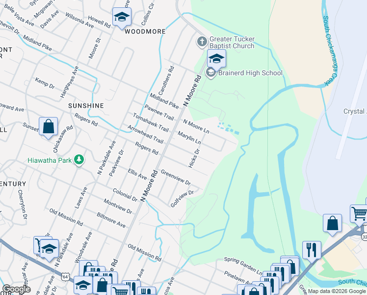 map of restaurants, bars, coffee shops, grocery stores, and more near 4911 Carolyn Lane in Chattanooga