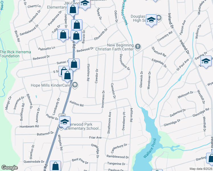map of restaurants, bars, coffee shops, grocery stores, and more near 4799 Cheltenham Road in Fayetteville