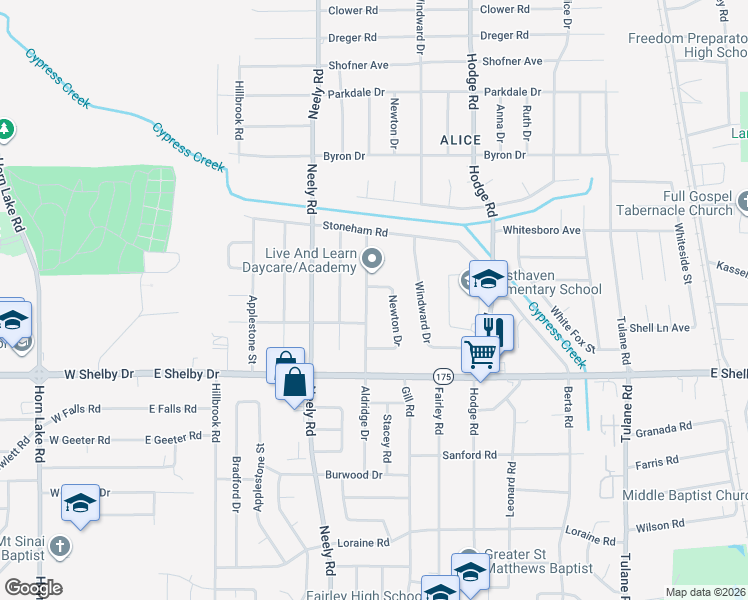 map of restaurants, bars, coffee shops, grocery stores, and more near 4578 Aldridge Drive in Memphis