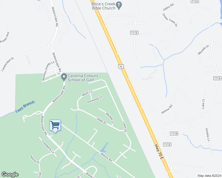 map of restaurants, bars, coffee shops, grocery stores, and more near 166 Laura Drive in New Bern
