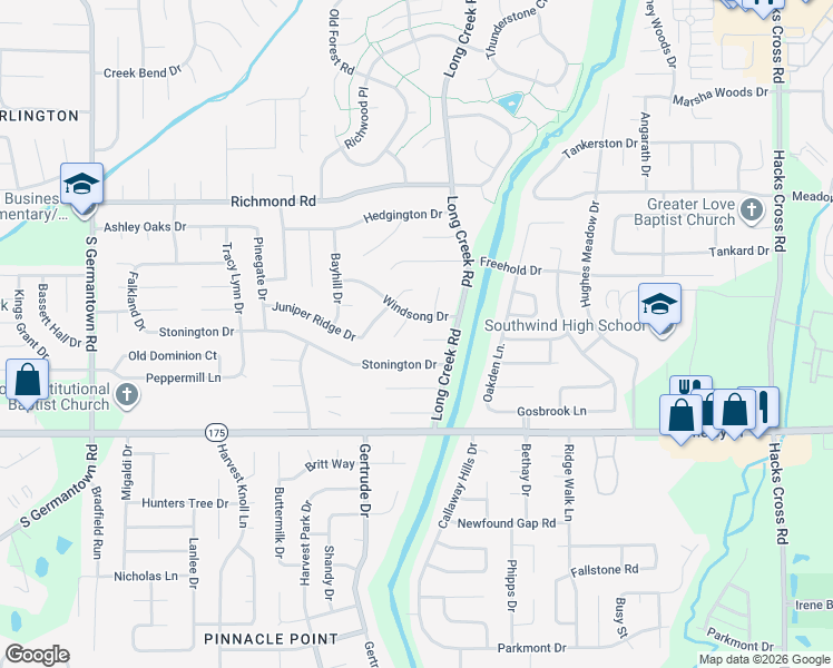 map of restaurants, bars, coffee shops, grocery stores, and more near 7600 Fox Bridge Cove in Memphis