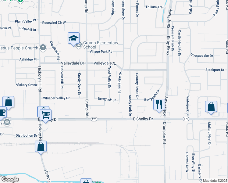 map of restaurants, bars, coffee shops, grocery stores, and more near 6230 Greenberry Hill Cove in Memphis