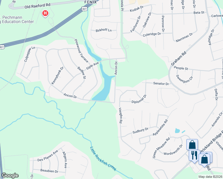 map of restaurants, bars, coffee shops, grocery stores, and more near 2114 Ancon Drive in Fayetteville