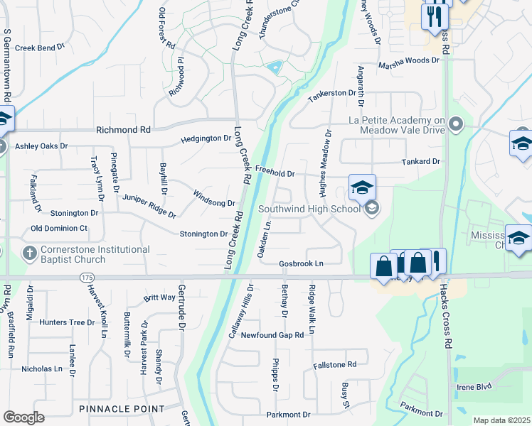 map of restaurants, bars, coffee shops, grocery stores, and more near 4573 Oakden Lane in Memphis
